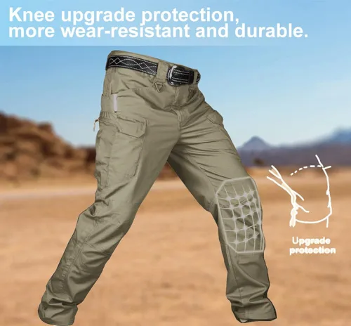 Vista 4 de HYCOPROT Pantalones tácticos para hombre Ripstop repelente al agua, ligeros, casuales, de secado rápido, 10 bolsillos, pantalones de trabajo