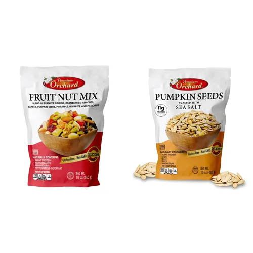 Vista 7 de Semillas de calabaza tostadas para comer en cáscara de Premium Orchards Mezcla de frutos secos – Salado con sal marina – Snacks veganos frescos