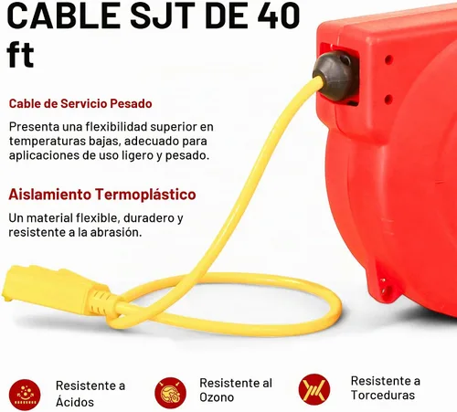 Vista 2 de Bobina de cable de extensión de servicio pesado Reelworks CR605131S3A, 12 AWG/3 C SJT, triple grifo, 40 pies