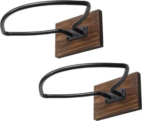 Vista 5 de MyGift Estante de exhibición de fútbol para montaje en pared, madera rústica y soporte industrial de metal negro para pelotas deportivas, decoración