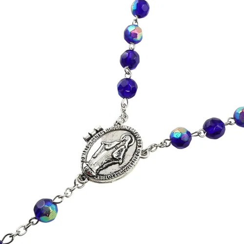 Vista 2 de Rosario de medallón de oración de cristal de zafiro de imitación, regalo de joyería religiosa para mujeres, 23 pulgadas, cuentas de 0.315 pulgadas