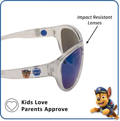 Vista 4 de Sun-Staches Arkaid - Gafas de sol oficiales de Paw Patrol para niños, envoltura deportiva blanca y azul Chase UV 400 Talla única para la mayoría