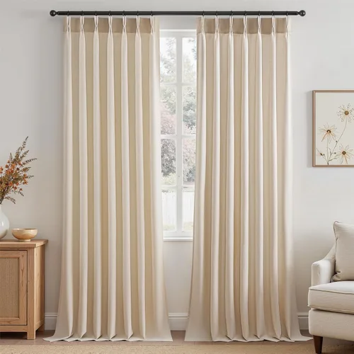 Vista 8 de 2 paneles de cortinas plisadas de lino beige de 84 pulgadas de largo, para dormitorio y sala de estar, cortina plisada con ganchos y pestaña trasera