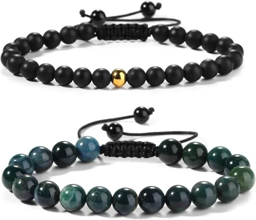 Vista 11 de Pulseras de cuentas negras para hombres y niños: 0.236 in de obsidiana ónix cuentas de lava para hombre conjunto de pulseras para hombre - Genial