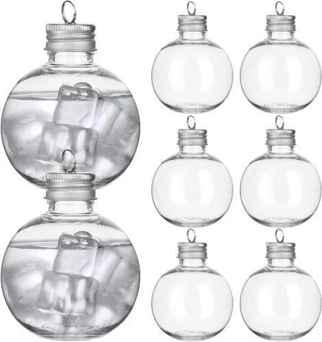Vista 11 de HOMSFOU 10 bolas de adorno de Navidad transparentes rellenables para cócteles, adorno colgante de chupito de plástico para bebidas de caramelo