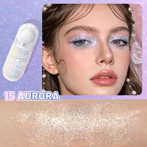 Vista 3 de DAGEDA Gel de purpurina corporal, purpurina facial enrollable para maquillaje de sirena, accesorios para festivales, rave, gel holográfico