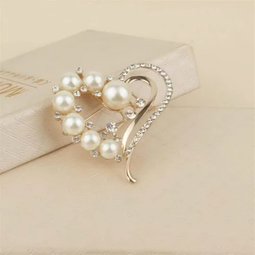 Vista 3 de Journey Studio - Broche de corazón con diamantes de imitación de perlas de diamantes de imitación broche de bufanda de corazón para mujer accesorios