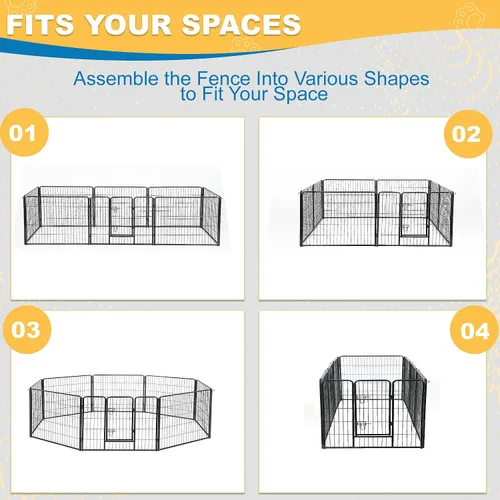 Vista 6 de Corralito para perros para interiores, corralito de juego para cachorros para interiores y exteriores, valla de metal de 8 paneles con puertas