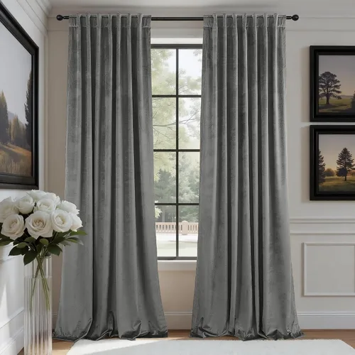 Vista 40 de Cortinas de terciopelo opacas para oscurecer la habitación de 63 pulgadas de largo para sala de estar, comedor, 2 paneles, privacidad pesada