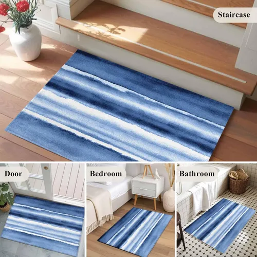 Vista 5 de Small Area Rugs 2x3 Ft, Blue Stripes Non-Slip Area Rugs for Living Room Bedroom Entryway, Watercolor Retro Ombre Abstract Tie Dye Art Washable
