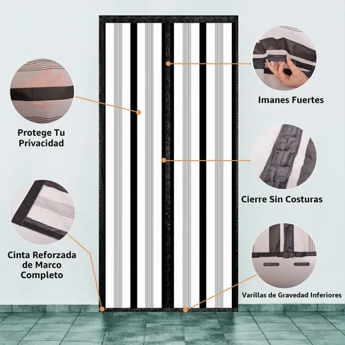 Vista 5 de Cortina de puerta aislada, cubierta magnética térmica para puerta, pantalla magnética de privacidad con cierre automático, manos libres para patio