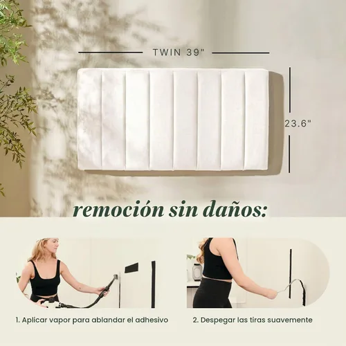 Vista 2 de Nestl Cabecera tapizada doble – Cabecera cosida de canal fácil de montar tamaño individual – Cabeceras montadas en la pared con paneles de pared 3D