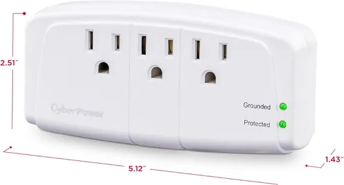 Vista 6 de Protector de sobretensión para 1 enchufe, de la marca CyberPower, 100 W, 900 J 3 tomas de corriente