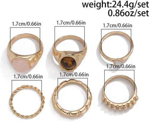 Vista 2 de Anillos de cristal gruesos de oro para mujer, diseño de cúpula grande, piedra lunar, juego de anillos vintage bohemios, punk, joyería vanguardista