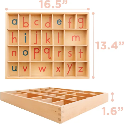 Vista 4 de Letras móviles de madera del alfabeto Montessori, alfabeto móvil con alfombrillas de caja, minúscula para escribir, leer, ortografía