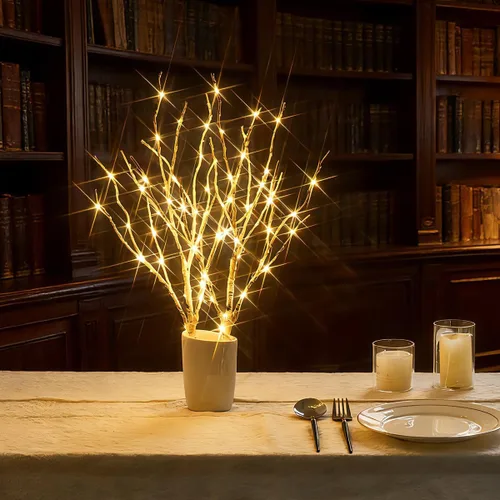 Vista 11 de Birchlitland - Ramas iluminadas marrones de 32 pulgadas, 100 luces LED con temporizador que funcionan con baterías, rama de árbol artificial