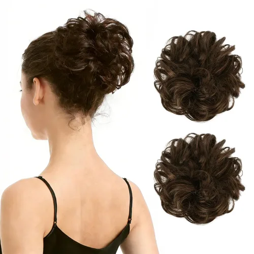 Vista 10 de Barsdar - Moño de cabello 100 % humano, Moño desordenado, Extensiones de cola de caballo, Moño de cabello rizado, Pieza de cabello