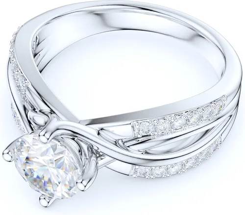 Vista 3 de Anillo de compromiso de plata de ley con diamantes redondos de talla brillante o moissanita genuina