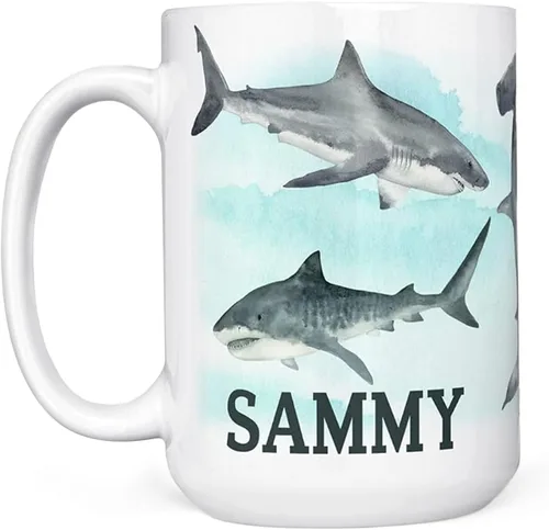 Vista 6 de Personalized Sharks Illustration Ceramic Coffee Mug, 11 or 15 oz