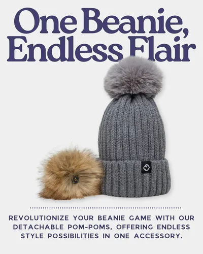 Vista 3 de Funky Junque Gorro de invierno para niños pequeños, gorro con pompón para niña, gorro de bebé desmontables, gorro de calavera cálido de punto a