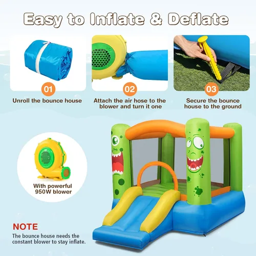 Vista 2 de BOUNTECH Casa Inflable de Rebote, Casa de Rebote para Niños Interior Exterior Fiesta con Área de Salto, Incluye Soplador, Bolsa de Transporte