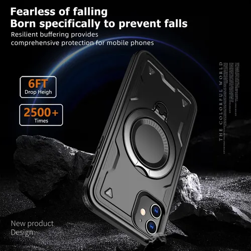 Vista 5 de para iPhone 11 Funda Magnética, para iPhone XR Funda Compatible con MagSafe, con 2 Protectores de Pantalla, con Soporte de Anillo, Funda de Negro