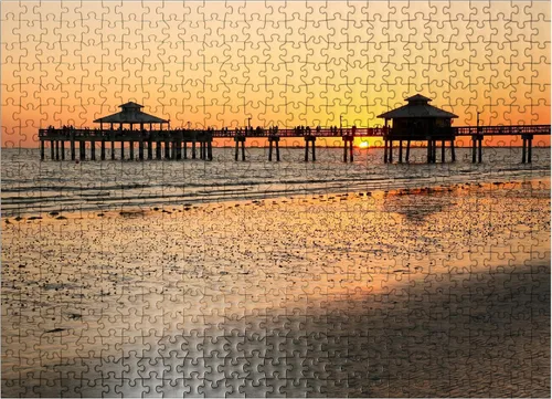 Vista 8 de MyPuzzle Sunset At The Pier in Fort Myers Beach On The Gulf Coast, Florida, Estados Unidos, rompecabezas prémium de 100 piezas para adultos