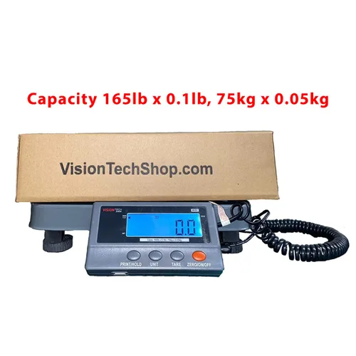 Vista 2 de VisionTechShop MVS1 - Báscula postal de envío resistente, libra/kg conmutable, capacidad de 165 libras x 0.1 libras, legibilidad de 165.3 lbs x 0.1