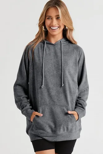 Vista 4 de SHEWIN Sudadera casual con capucha para mujer, manga larga, lisa, ligera, holgada, con bolsillo