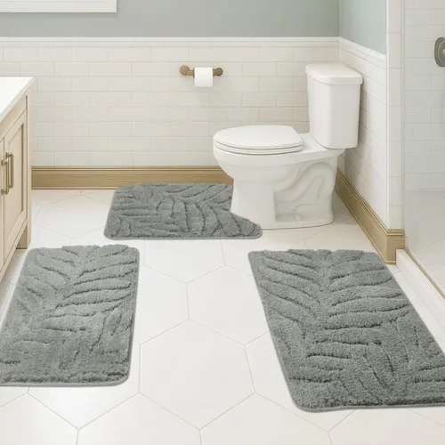 Vista 18 de Juego de 3 alfombras de baño suaves y absorbentes, peludas, suaves, antideslizantes, para ducha, bañera y bañera, lavables a máquina