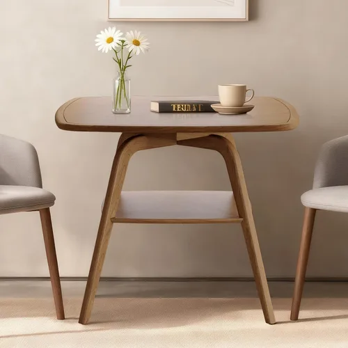 Vista 5 de Mesa de comedor cuadrada de 29.5 pulgadas para espacios pequeños, marco de madera maciza con parte superior de chapa resistente a los arañazos