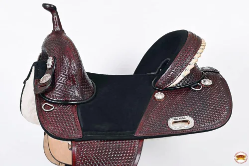 Vista 2 de HILASON Treeless Western Saddle Hand-Tooled Leather Trail Barrel Pleasure Riding with Bridle