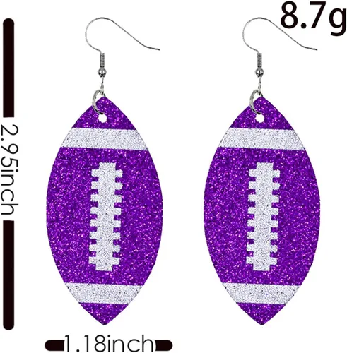 Vista 3 de Pendientes ligeros de piel sintética con lentejuelas de fútbol, diseño de hojas de rugby, para mujeres y niñas, accesorios de joyería de fútbol