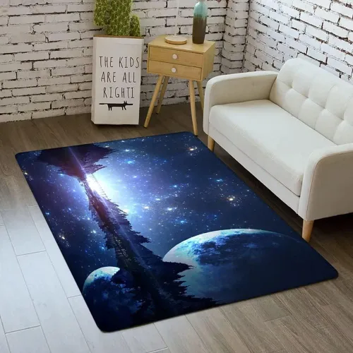 Vista 19 de Alfombra de espacio exterior para habitación de niños, 3 x 5 pies, alfombra Galaxy para dormitorio de niños, suave, antideslizante, sistema solar