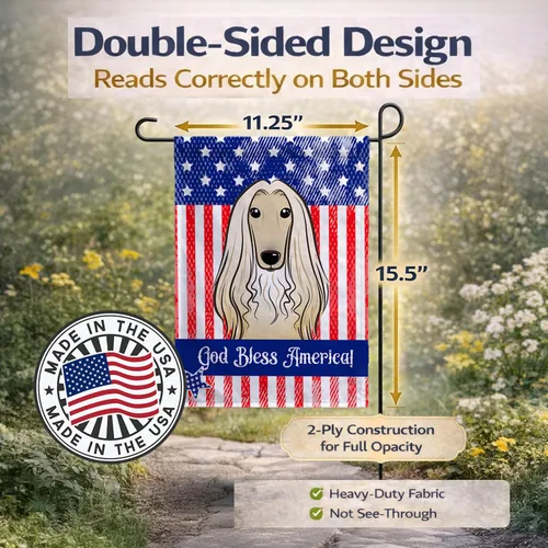 Vista 4 de Caroline's Treasures BB2174GF Bandera de Estados Unidos y Sabueso Afgano Bandera de Jardín Bandera de Buzón Bandera Decorativa para Patio Exterior