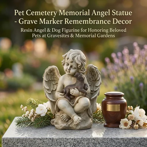 Vista 9 de Topadorn Estatua conmemorativa de perro de alas de ángel, figura de resina para mascotas para el hogar y el jardín, regalo de homenaje