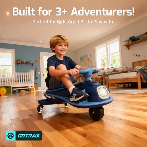Vista 3 de Gotrax WG1 Auto eléctrico oscilante para niños, batería grande de 12V hasta 120 minutos de tiempo de juego, altavoz de música y ruedas con luces