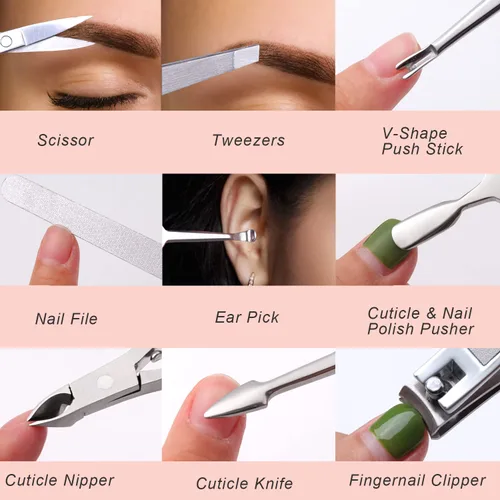 Vista 6 de Familife - Juego de manicura, kit de manicura profesional, 11 piezas, cortaúñas para mujeres, kit de regalo para ella
