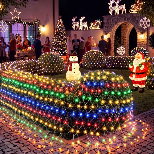 Vista 6 de JOYIN 200 luces LED de red de Navidad, 6.5 x 10 pies, luces de malla de Navidad con 8 modos, conectables, impermeables, para arbustos, árboles