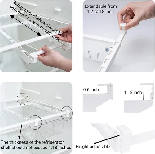 Vista 4 de YekouMax Organizador de refrigerador, contenedores organizadores de refrigerador, extraíble con asa, caja de almacenamiento para estante