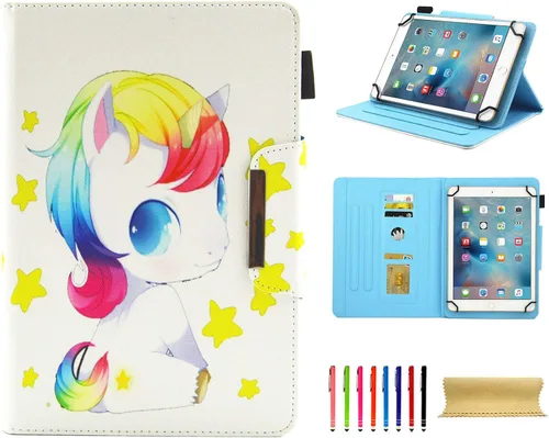 Vista 43 de Funda universal para tablet de 7 pulgadas, piel sintética [ranuras para tarjetas], cubierta magnética, para Samsung Galaxy Tab E/Tab A 7.0, Fire 7
