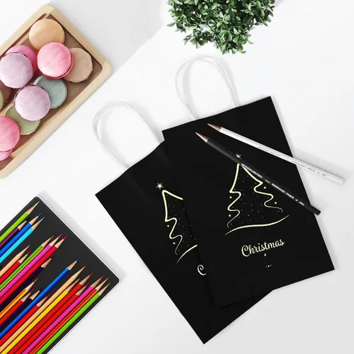 Vista 4 de REMTAP Bolsas de papel de regalo de 5.9 x 3.2 x 8.2 pulgadas, 50 bolsas de papel kraft con asas, bolsas de regalo a granel para bodas, fiestas