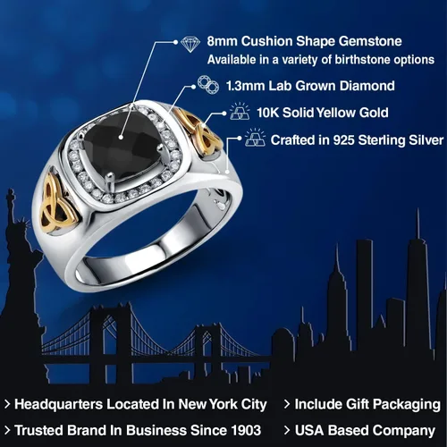 Vista 2 de Gem Stone King Anillo de plata 925 y oro amarillo de 10 quilates para hombre con piedra natal y diamantes blancos cultivados en laboratorio de 0.315