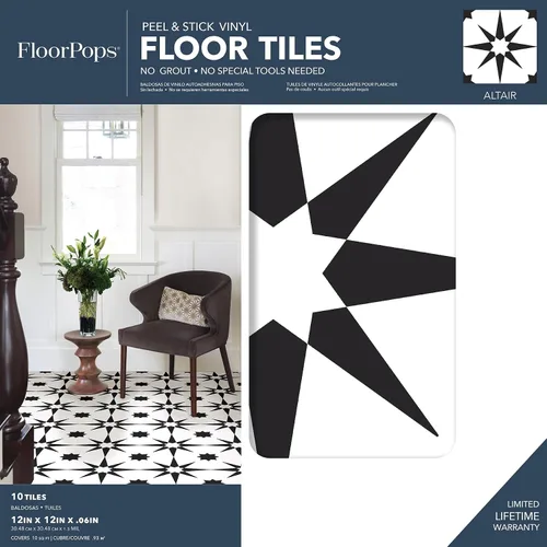 Vista 2 de FloorPops FP2948 Altair Peel & Stick - Azulejos para suelo, color negro