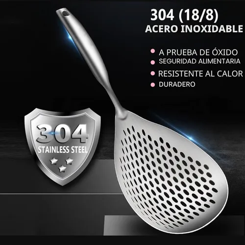Vista 8 de KAYCROWN Cucharón Espumador con Ranuras, Cucharón Espumador de Acero Inoxidable 304, Colador de Araña para Cocinar y Freír, Colador de Pasta