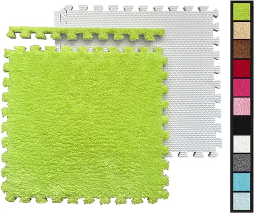 Vista 9 de 12 piezas de baldosas de alfombra de espuma entrelazadas para niños con borde, cuadrados gruesos de alfombra de felpa, tapetes de juego para el Negro