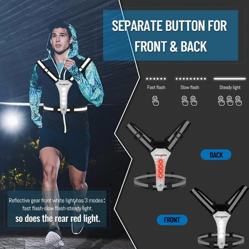 Vista 6 de Chaleco reflectante LED para correr, chaleco iluminado para caminar por la noche, alta visibilidad, recargable por USB, luces de correr ajustables