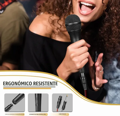 Vista 4 de Micrófono dinámico profesional para cantar micrófono de karaoke con cable de audio XLR de 16 pies a 1/4 pulgadas, micrófono de mano vocal