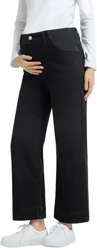 Vista 8 de BLENCOT - Pantalones de maternidad para mujer de cintura alta, pierna ancha y elástica de mezclilla, ropa de embarazo
