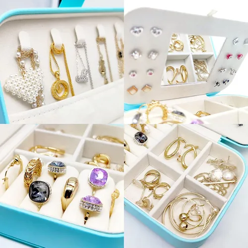 Vista 3 de Zoe sunny - Joyero para niñas, organizador de joyas, mini estuche de viaje, pequeño, portátil, para collares, pulseras, aretes, anillos